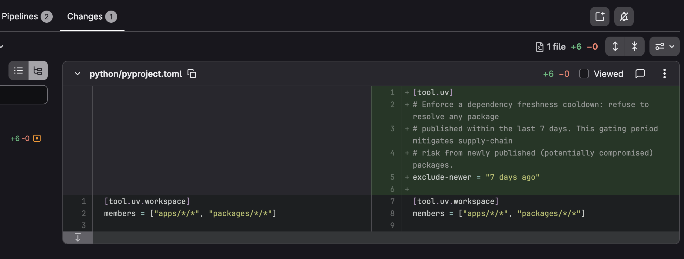 A Mantle-generated pull request remediating a supply-chain vulnerability